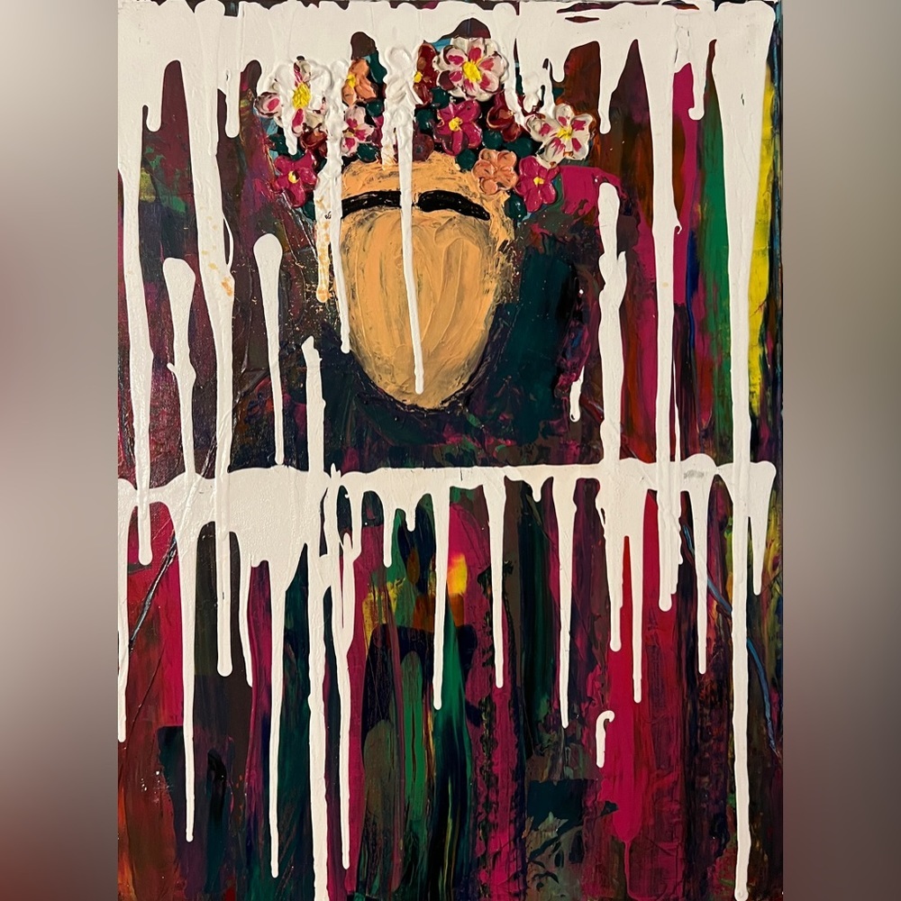 Handcrafted FRIDA KHALO ABSTRACT MIXED MEDIA PAINTINGArtist COA included